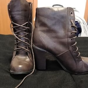 Brown lace up heeled boots